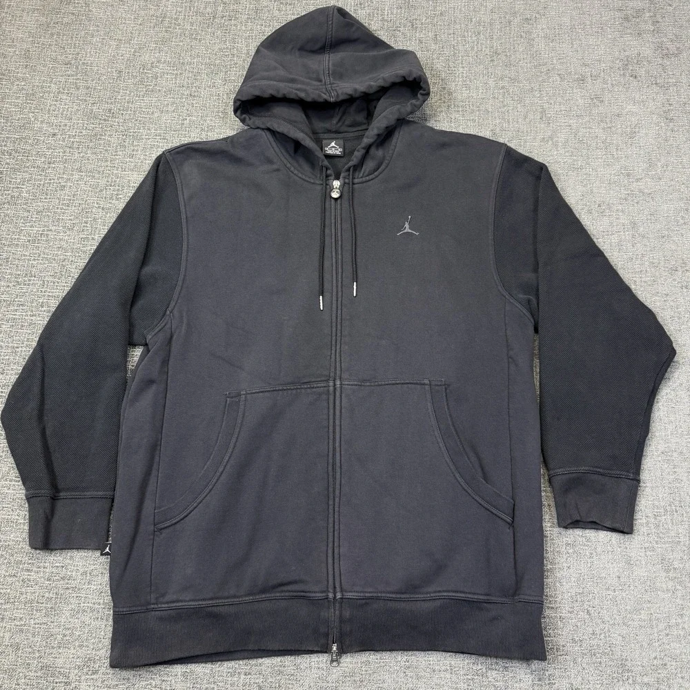 Y2K Jordan Hoodie Full Zip Black Mens XL Spellout Jacket Jump Man Logo‎